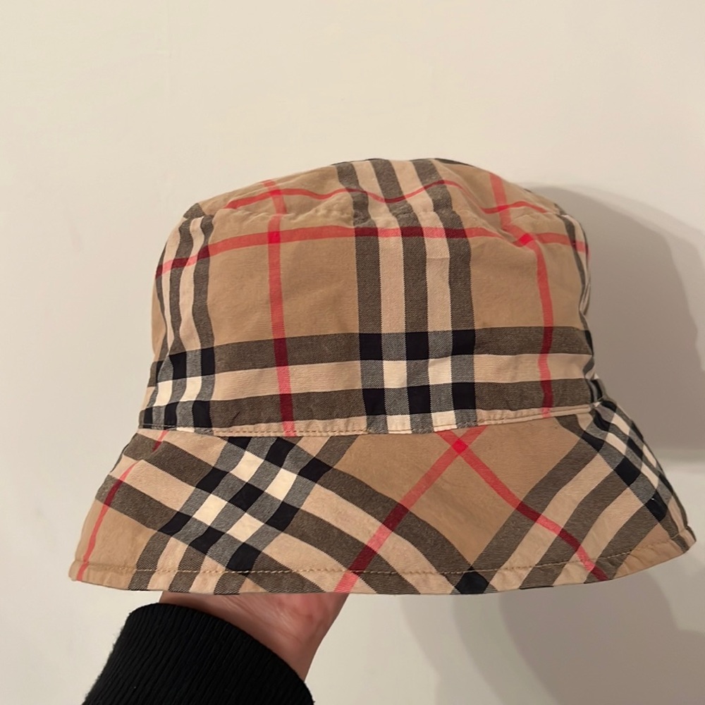 Burberry Brown Tan Kids Bucket Hat Iconic Check Pattern